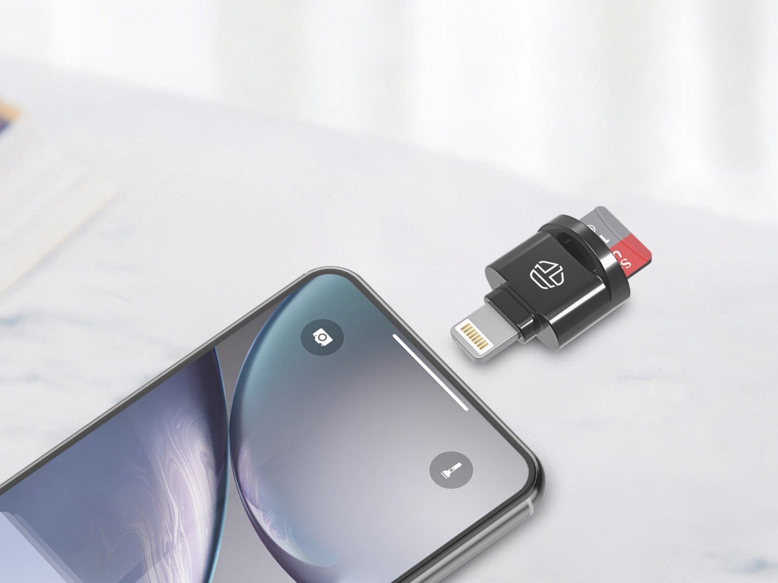 Leitor de cartões SD Techancy, adaptador Micro SD para Lightning, KK2108, compatível com iPad e iPhone, preto